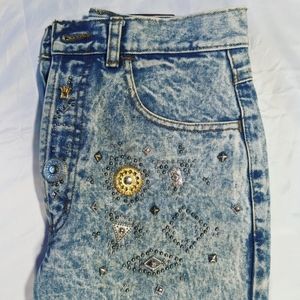 Acid Wash Dakota Blue High-waisted Embellished Jeans Women's Size 26